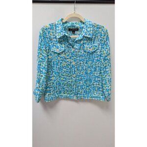 Linear Blue/Green Sheer Button-Down Casual Jacket